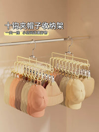Hat Organizer Wall Mount with Clips for Baseball Caps, Berets, and Bucket Hats - Space-Saving Closet Storage