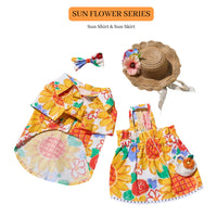 Sunflower Print Pet Dog Shirt / Dress with Matching Hairpin, 60-Count Cotton