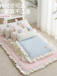Pet Cooling Mat with Rabbit Ear Pillow for Cats and Dogs, Summer Sleep Pad