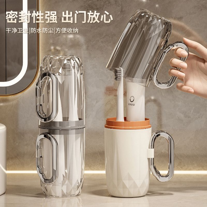 Portable Travel Toothbrush Holder & Mouthwash Cup Set with Storage Organizer for Dorm & Desktop