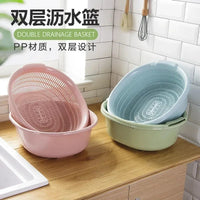 Large Double-Layer Plastic Drain Basket for Washing Vegetables and Fruits