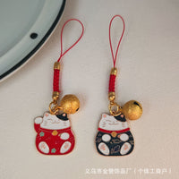 Japanese Style Koi Crane Lucky Cat Keychain with Bell and Lanyard, Alloy Enamel Bag Charm Gift