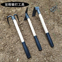 German Forged Garden Hoe and 3-Tine Rake Set for Digging, Planting, and Weeding