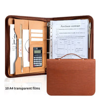 A4 Leather Zippered Portfolio with Calculator and Notepad for Business and Office