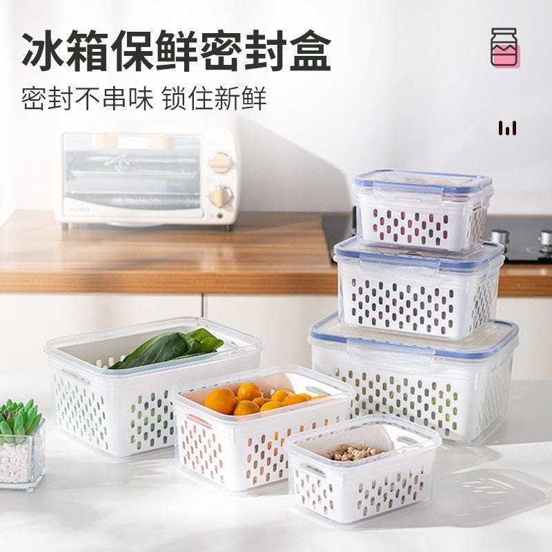 Food Storage Containers with Lids, Drainer Basket, Refrigerator Organizer for Fruits, Vegetables, Meat
