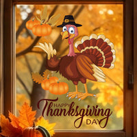 Thanksgiving Cartoon Turkey Pumpkin Autumn Leaves Window Clings PVC Static Stickers