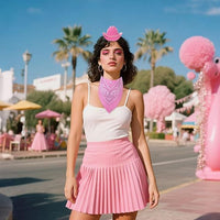 Adult Pink Cowgirl Hat with Pearl Headband and Bandana Set for Wedding Party