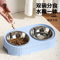 Elevated Stainless Steel Double Pet Bowl for Food and Water, Anti-Tip Design, Neck Protection for Cats and Dogs