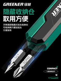 Greener Reversible Ratchet Screwdriver Set with Short Bits, 90-Degree Right Angle, Phillips/Slotted