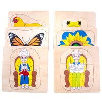 Montessori Multi-Layer Puzzle Board for Kids, Educational Cognitive Toy for Animal and Plant Life Cycles
