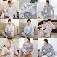 Men's Knitted Cotton Pajama Set Loose Fit Loungewear for Middle-Aged Men