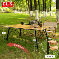 Portable Height-Adjustable Aluminum Roll-Up Camping Table with Wood Grain Finish for Outdoor BBQ & Picnic