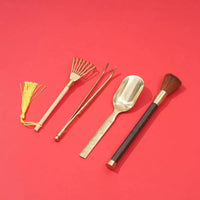 Brass Incense Ash Shovel and Rake Tool Set for Incense Burner Cleaning