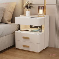 Smart Nightstand with Wireless Charging, LED Light, and Power Strip, Modern Luxury Rock Board Bedside Table with Storage for Home