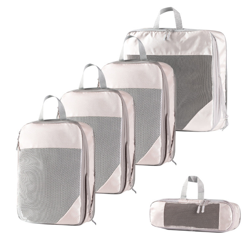 Travel Compression Packing Cubes Set with Toiletry Bag and Shoe Pouch