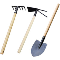 Gardening Hand Tool Set with Extended Wooden Handles for Planting and Digging