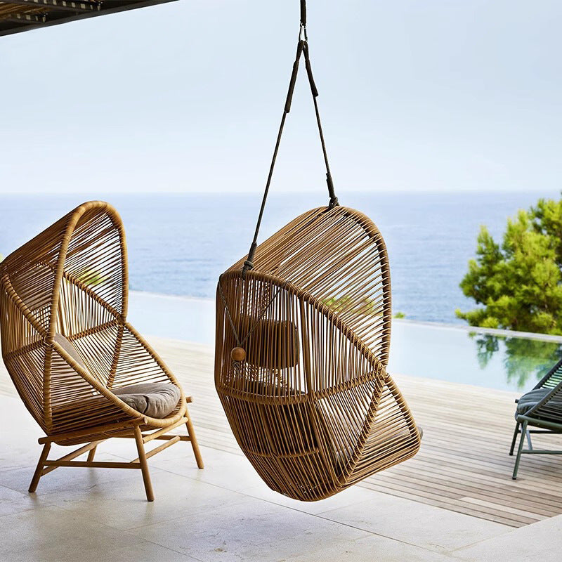 Outdoor Rattan Woven Bird's Nest Swing Chair Balcony Hanging Basket Single Sofa for Patio Garden