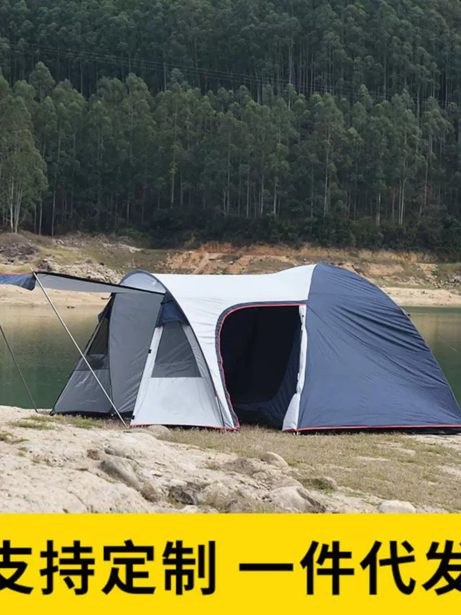 Outdoor Double-Layer UV Protection Camping Tent for 3-4 People, Sunshade Rainproof RV Awning for Family BBQ & Travel