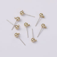18K Gold Plated Copper Ball Stud Earrings with Hanging Loop for DIY Jewelry Making
