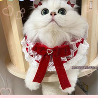 Pet Christmas Bandana Collar with Lace Bow for Cats and Small Dogs