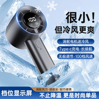 Portable Handheld Turbo Fan with Digital Display, USB Rechargeable, High Endurance for Desk and Outdoor Use