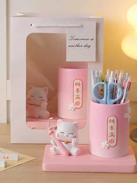 Lucky Cat Multifunctional Phone Holder Pen Holder Desktop Ornament for Teachers