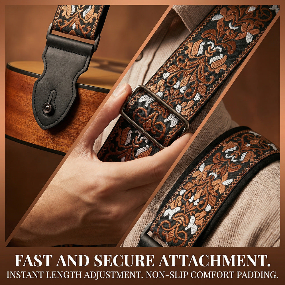 Embroidered Guitar Strap for Acoustic Electric Guitar and Bass, Adjustable Thickened Shoulder Strap