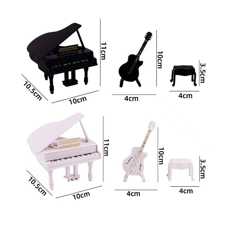 Miniature Grand Piano and Guitar Dollhouse Furniture Set with Cat Figurine for OB11 Dolls