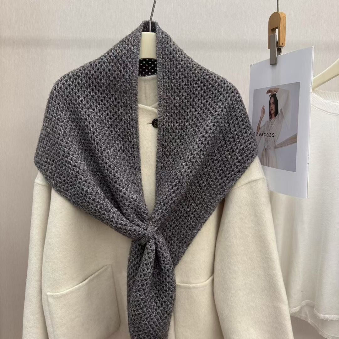 Knitted Hollow Triangle Shawl Scarf for Women, Versatile Warm Neck Protector Cape