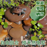 Natural Flat Pebble Turtle Basking Platform for Aquarium Terrarium, Reptile Climbing Rock, Fish Tank Decor with Hiding Cave