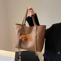 Women's Large Capacity Tote Bag with Pendant, Stylish Commuter Shoulder Bag