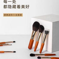 Mini 9-Piece Makeup Brush Set with Bag for Travel, Powder, Eyeshadow, Contour