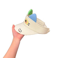 Cute Floral Cat Topless Sun Visor for Women, Wide Brim UV Protection, Face Slimming Design