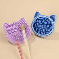 Silicone Makeup Brush Holder and Cleaner Base with Cat Design