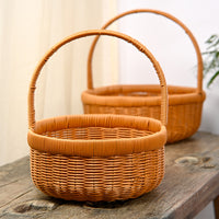 Portable Woven Picnic Basket with Handle for Shopping, Fruit, and Storage