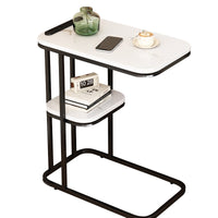 Modern Minimalist Side Table with Charging Port, Small Square Rock Board Coffee Table for Sofa Bedside