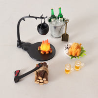 Dollhouse Miniature Campfire Cooking Pot Set with Flame and Wood for Outdoor Christmas Scenes, 1/12 Scale