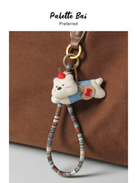 Japanese Style Dog Plush Keychain Bag Charm with Woven Lanyard