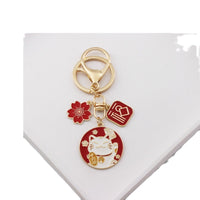 Japanese Lucky Cat Keychain with Paw Charm for Bags and Gifts