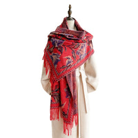 Vintage Tassel Scarf Ethnic Style Cashmere Shawl Large Warm Wrap for Winter