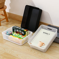 Stackable Woven Plastic Storage Baskets for Snacks, Cosmetics, and Sundries