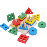 Wooden Geometric Shape Sorter Stacking Puzzle Toy for Early Education