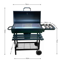 Large BBQ Grill with Side Shelf and Roasting Rack for Home and Park Use, Charcoal Smoker and Roaster