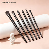 Cangzhou 6-Piece Black Wire Drawing Eye Makeup Brush Set with Animal Hair for Eyeshadow, Foundation, Blush, Concealer