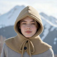 Women's Knitted Hooded Scarf with Ear Protection, Thickened Solid Color Multifunctional Winter Neck Warmer