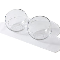 Elevated Glass Pet Bowl with Silicone Mat for Cats and Small Dogs, Tilted Design for Neck Protection