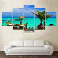 Modern Sunset Seascape Canvas Wall Art Print, 5-Panel Tropical Ocean Decor Painting