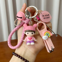 Cartoon Keychain with Nail Clipper and Ear Spoon, Cute Bag Charm for Couples