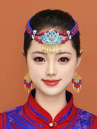 Mongolian Dance Headdress and Earrings Set for Stage Performance and Ethnic Attire