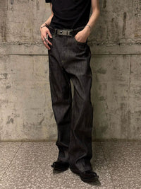 Hxx 13oz Raw Denim Flared Jeans with Embroidery for Men and Women